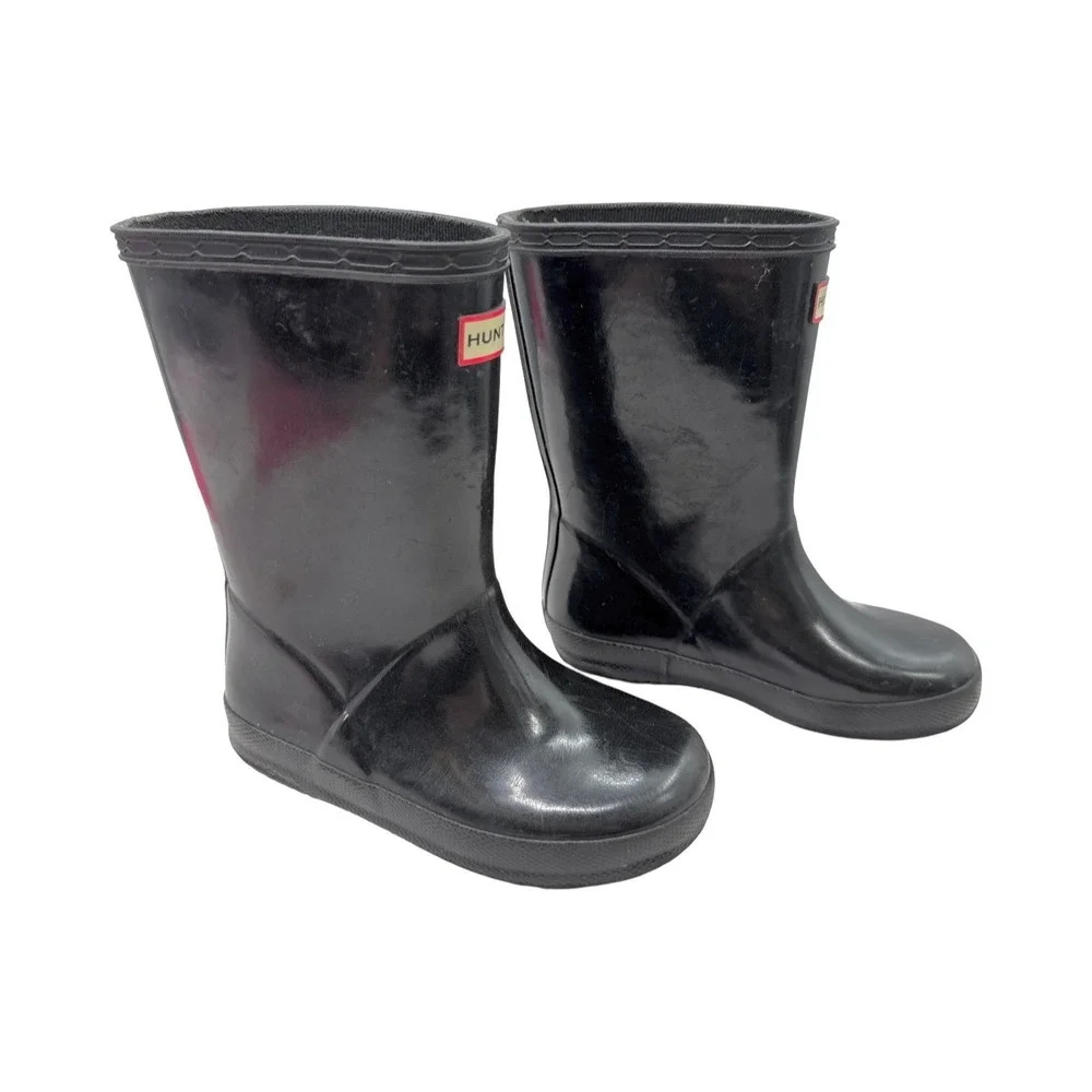 Hunter Kids Rain‎ Boots Size US 10 Blue Gloss First Classic Pull On Wellies